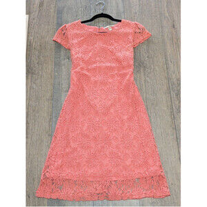 Maria Gabrielle Dress Womens Medium Pink Short Sleeve A Line Knee Length Lace